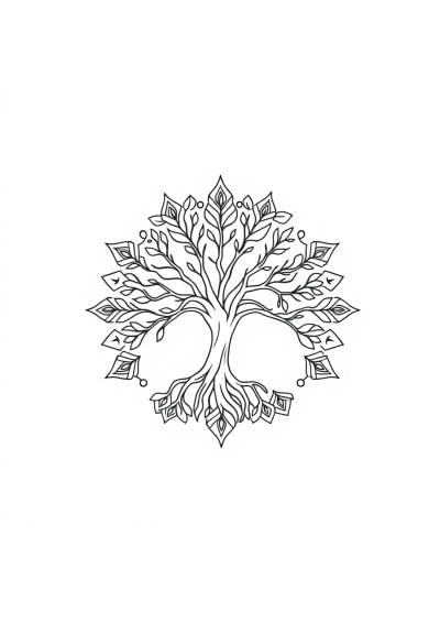 Tree Of Life Mandala In Space Coloring Page