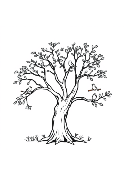 Tree With Birds Coloring Page