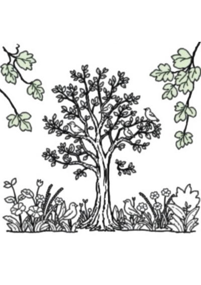 Tree With Birds In Garden Coloring Page