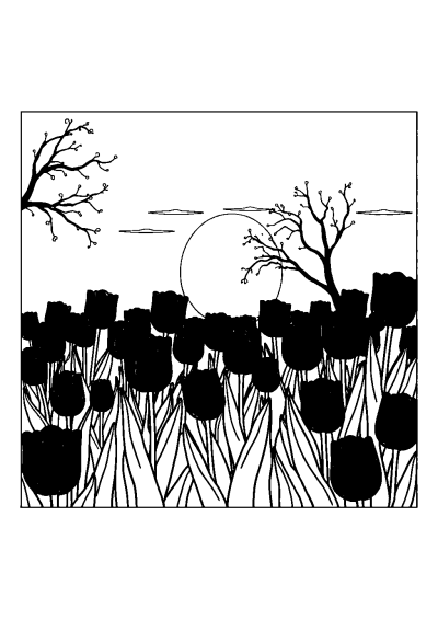 Tulip Garden At Sunset Coloring Page