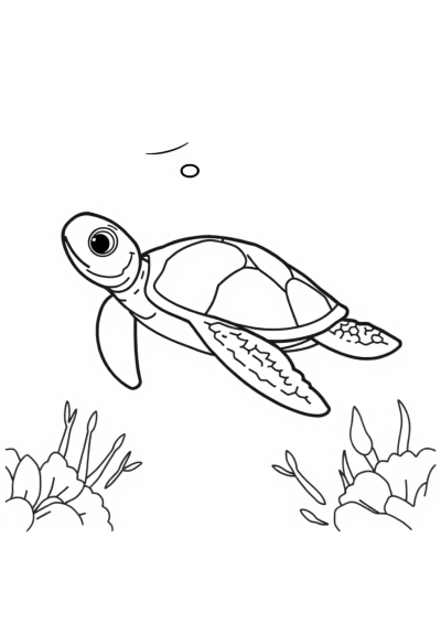 Turtle Swimming Underwater Coloring Page