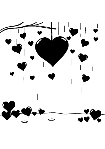 Valentines Heart In Rain Coloring Page