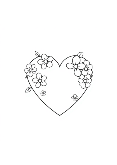 Valentines Heart With Flowers Coloring Page