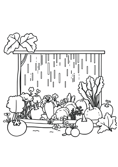 Vegetable Garden In Rain Coloring Page