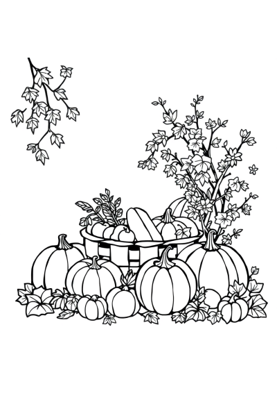 Vintage Autumn Harvest Coloring Page