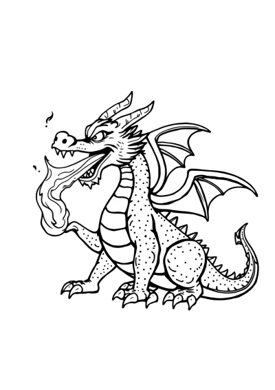 Vintage Dragon Breathing Fire Coloring Page