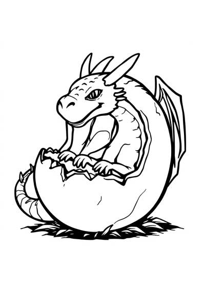 Vintage Dragon Egg Hatching Coloring Page