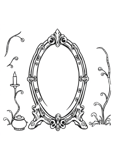 Vintage Enchanted Mirror Coloring Page