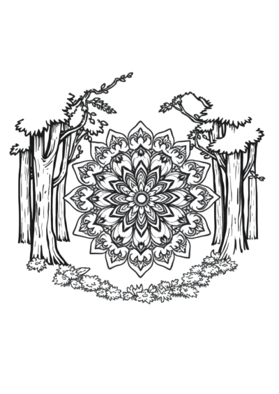 Vintage Lace Mandala In Forest Coloring Page