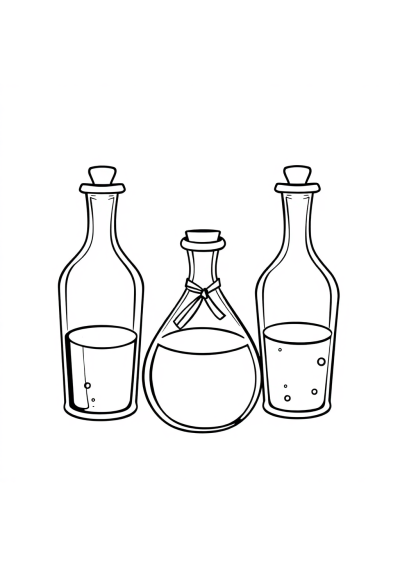 Vintage Magical Potion Bottles Coloring Page