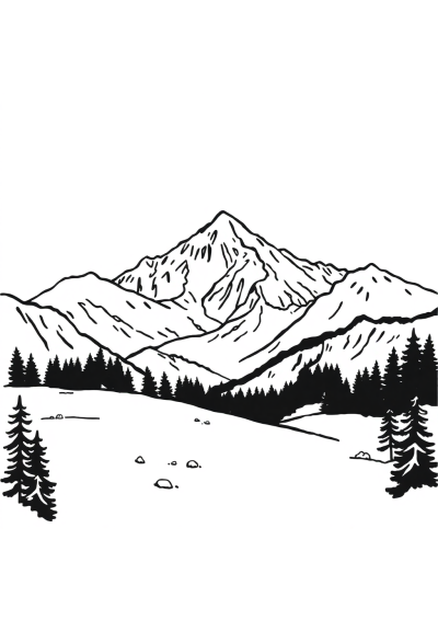 Vintage Mountain Landscape Coloring Page