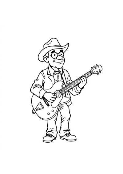 Vintage Musician Playing Guitar Coloring Page