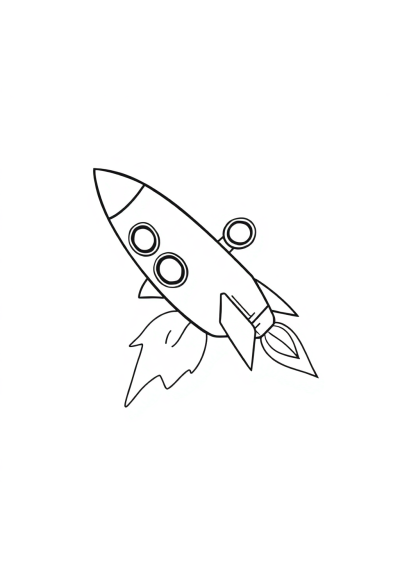 Vintage Rocket Ship Flying Coloring Page