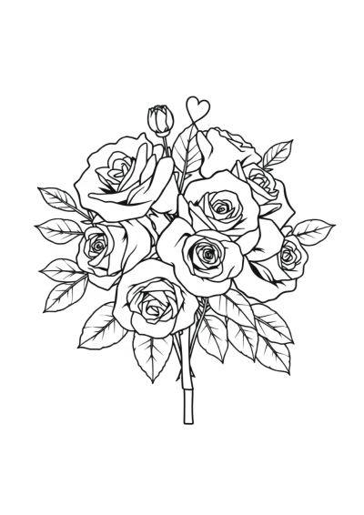 Vintage Rose Bouquet Valentines Coloring Page