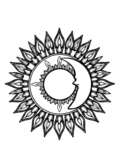 Vintage Sun And Moon Mandala Coloring Page