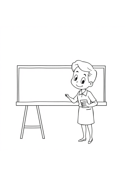 Vintage Teacher At Blackboard Coloring Page