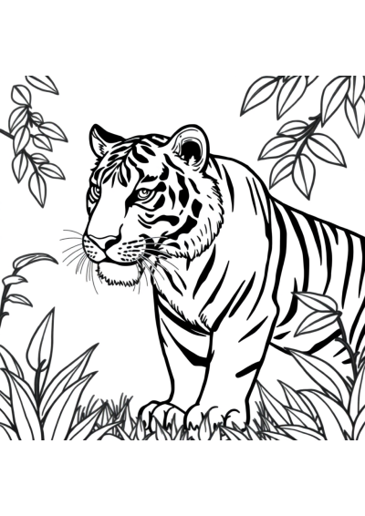 Vintage Tiger In Jungle Coloring Page