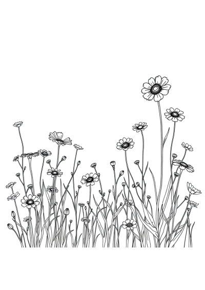 Detailed Vintage Wildflower Field Coloring Page