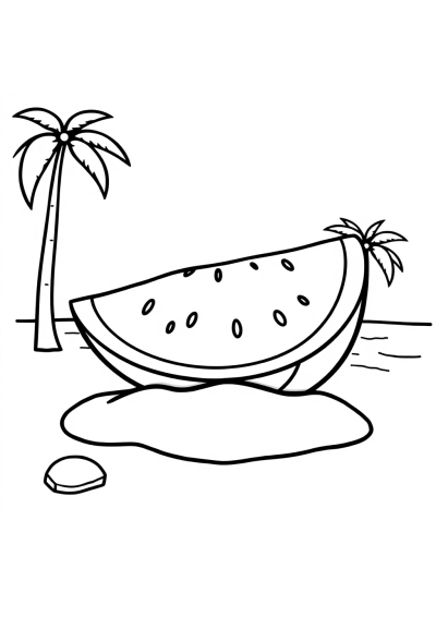 Watermelon Slice On Beach Coloring Page