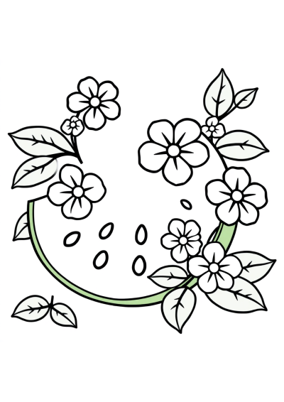 Watermelon Slice With Flowers Coloring Page