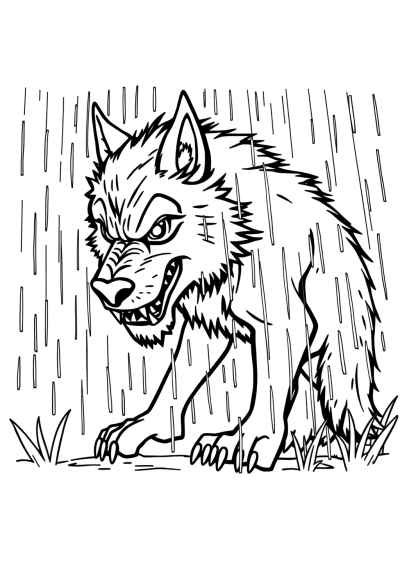 Printable Werewolf In Rain Coloring Page