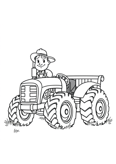 Wild Farmer With Tractor Coloring Page
