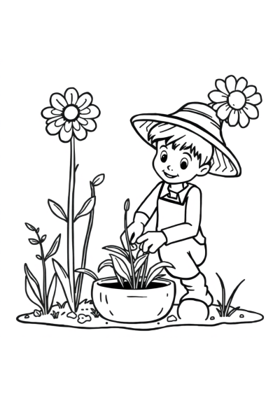 Wild Gardener Planting Coloring Page