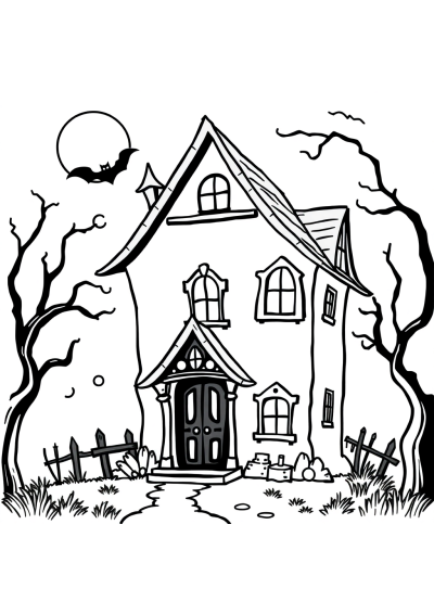 Wild Haunted House Coloring Page