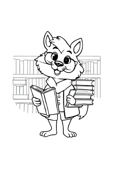 Wild Librarian With Books Coloring Page