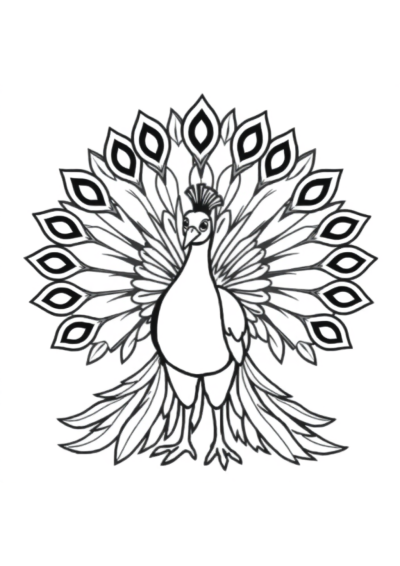 Wild Peacock With Feathers Spread Coloring Page