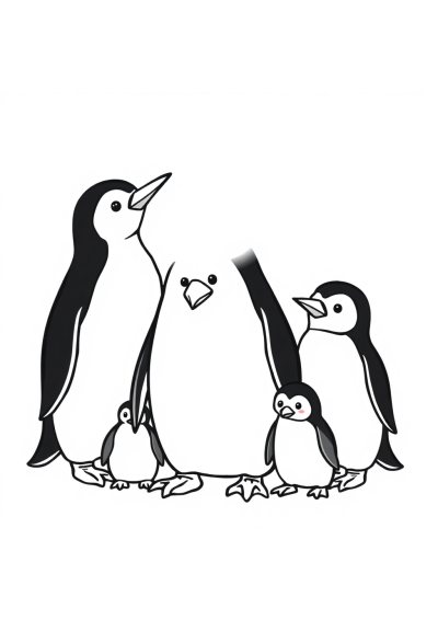 Wild Penguin Family Coloring Page