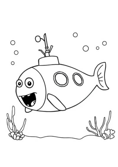 Wild Submarine Underwater Coloring Page