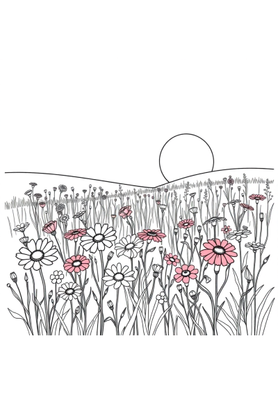 Wildflower Field At Sunset Coloring Page
