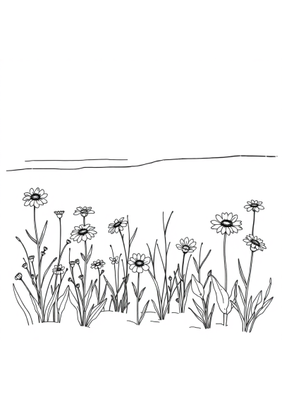 Wildflower Field On Beach Coloring Page