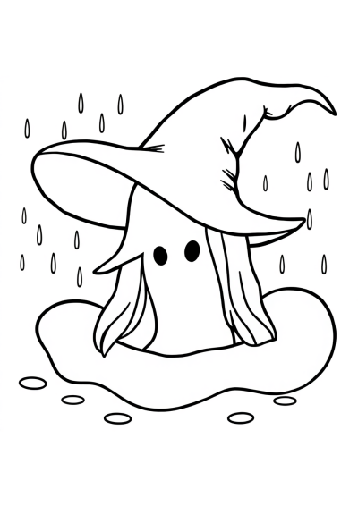 Witch Hat In Rain Coloring Page