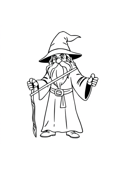 Wizard With Staff Coloring Page