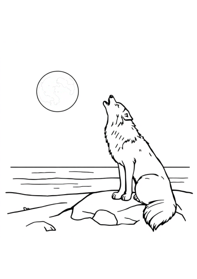 Wolf Howling At Moon On Beach Coloring Page