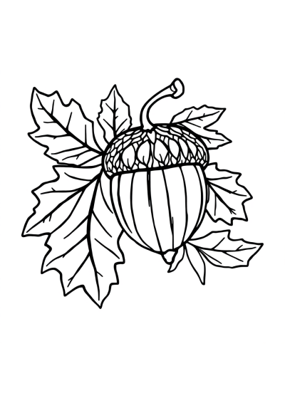 Zentangle Style Acorn And Oak Leaves Coloring Page
