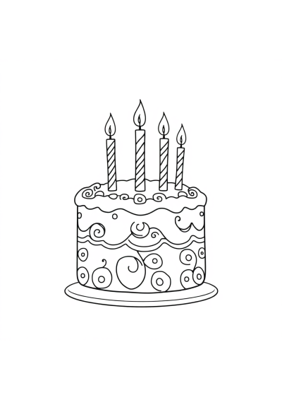 Zentangle Style Birthday Cake With Candles Coloring Page