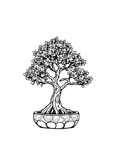 Zentangle Style Bonsai Tree Coloring Page