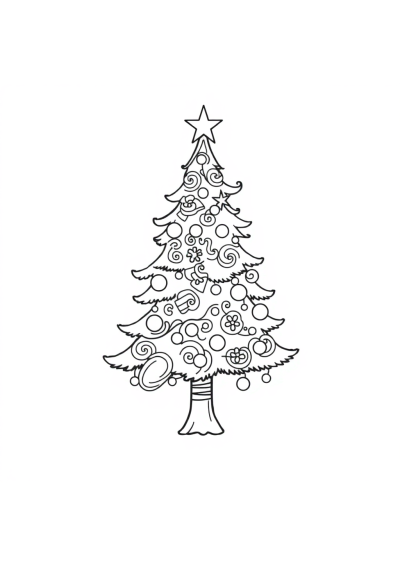 Zentangle Style Christmas Tree Decorated Coloring Page