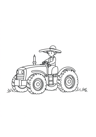 Zentangle Style Farmer With Tractor Coloring Page