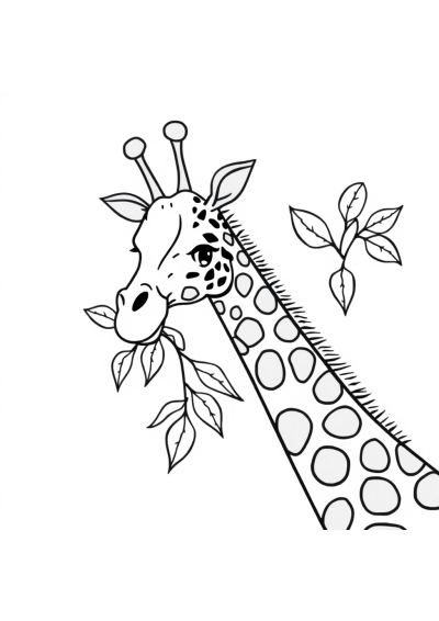 Zentangle Style Giraffe Eating Leaves Coloring Page