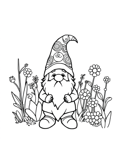 Zentangle Style Gnome In Garden Coloring Page