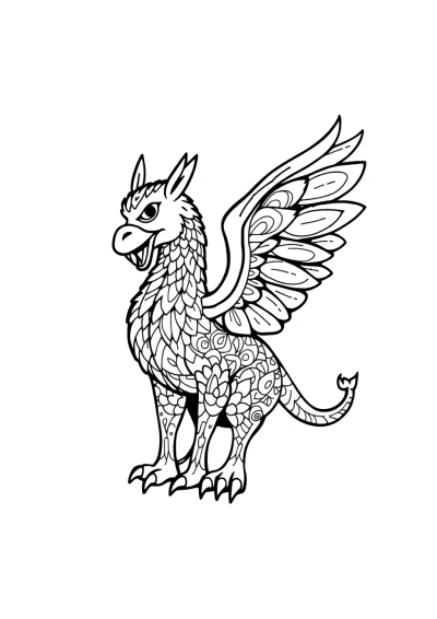 Zentangle Style Griffin Creature Coloring Page