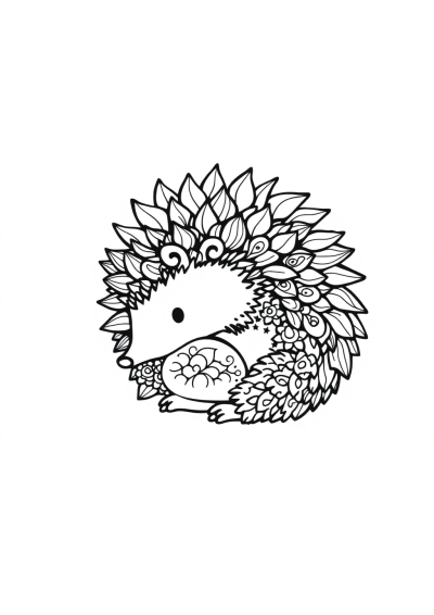 Zentangle Style Hedgehog Curled Up Coloring Page