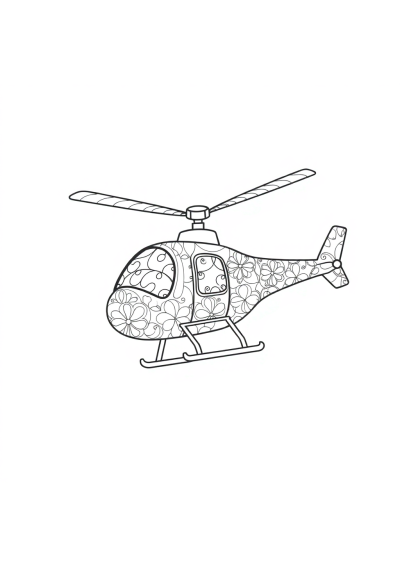 Zentangle Style Helicopter Flying Coloring Page