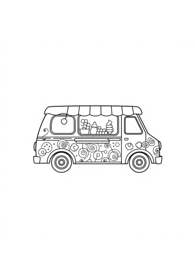 Zentangle Style Ice Cream Truck Coloring Page