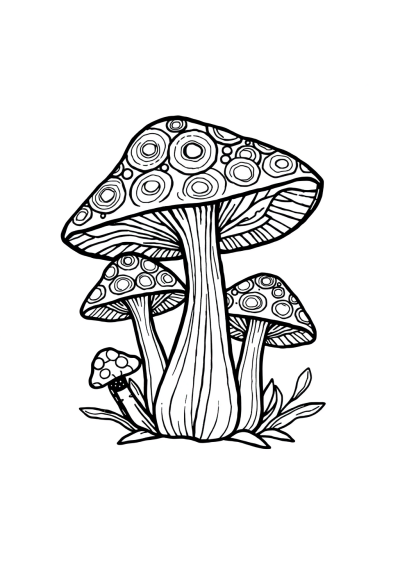 Zentangle Style Mushrooms Coloring Page