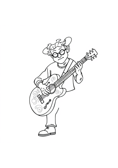 Zentangle Style Musician Playing Guitar Coloring Page